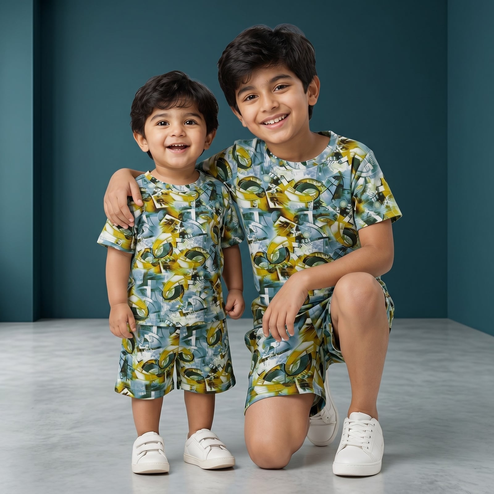 Boys Matching Abstract Print T-Shirt and Shorts Set