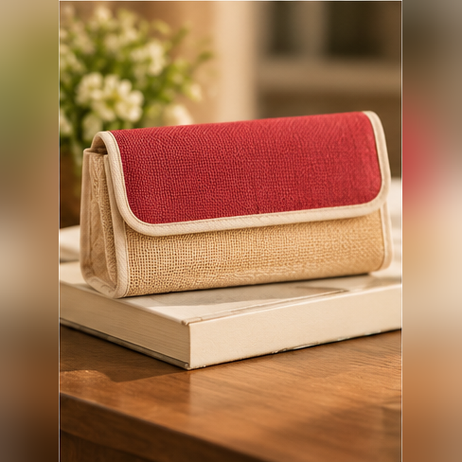 Red and Beige Jute Clutch Purse | Eco-Friendly Fashion Accessory