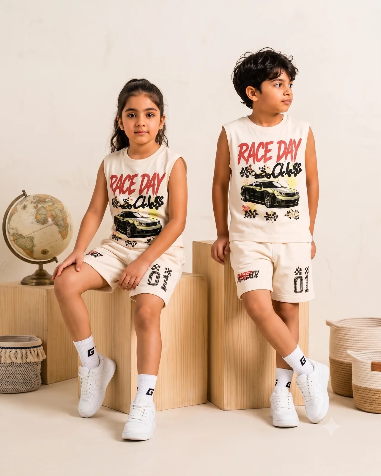 Race Day Kids Sleeveless T-Shirt & Shorts Co-Ord Set — Dowhile Clothing