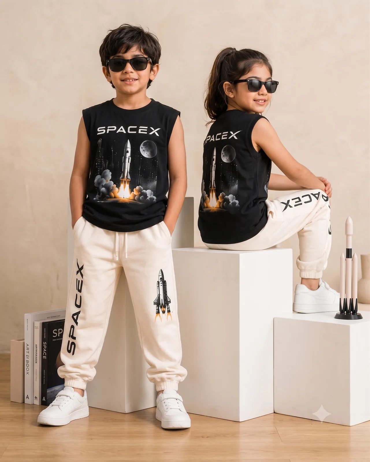 SpaceX Kids Sleeveless T-Shirt & Track Pants Co-Ord Set — Dowhile Clothing