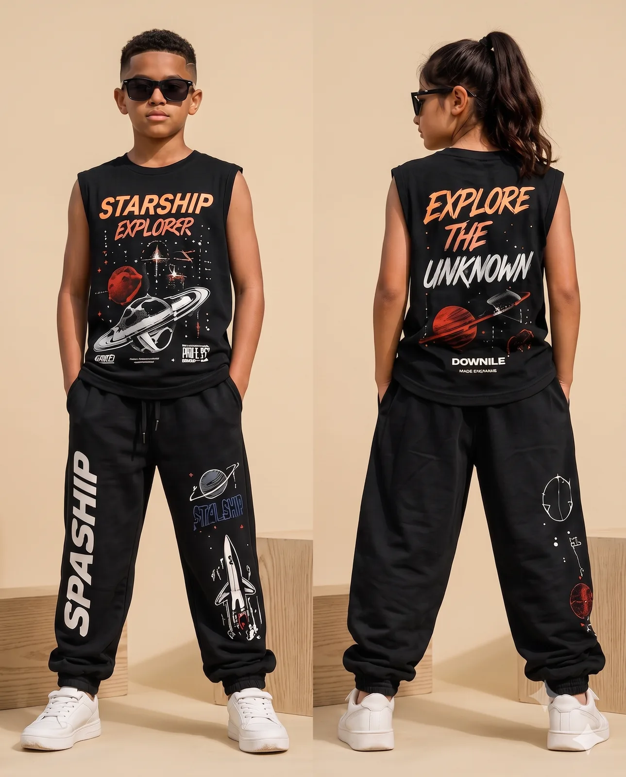 Starship Explorer Kids Sleeveless T-Shirt & Track Pants Set — Dowhile Clothing