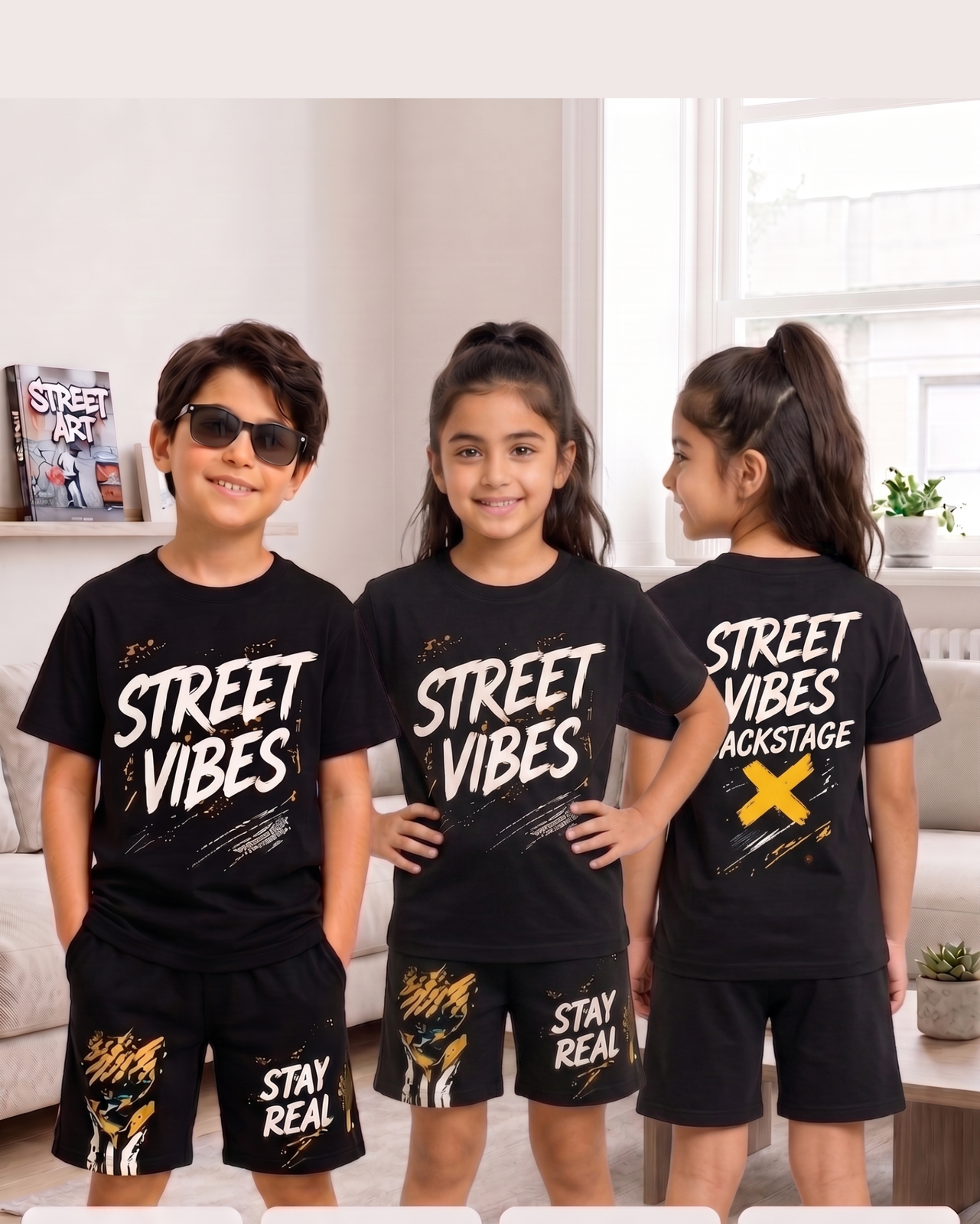 Unisex Kids Graphic T-Shirt & Shorts Co-ord Set | Street Vibes Print — Dowhile Clothing