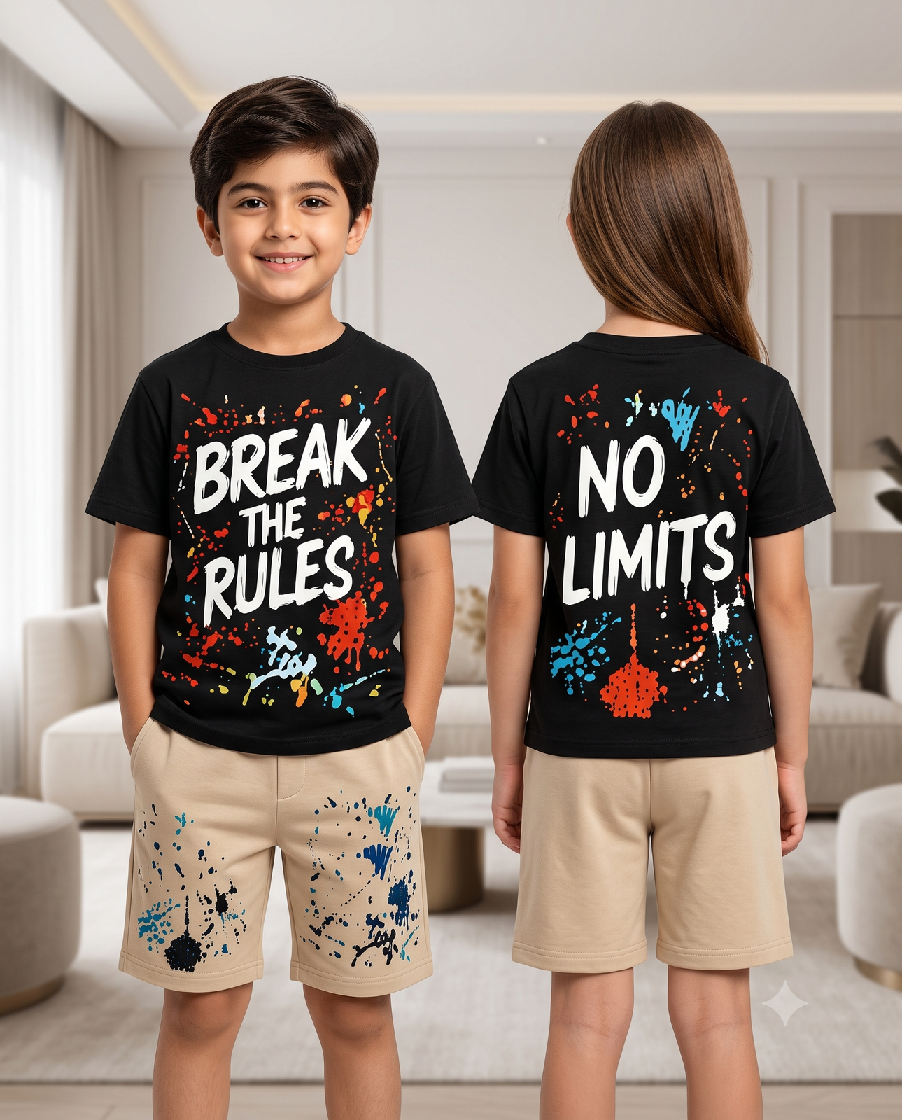 Kids Black & Beige Graphic Print Co-Ord Set