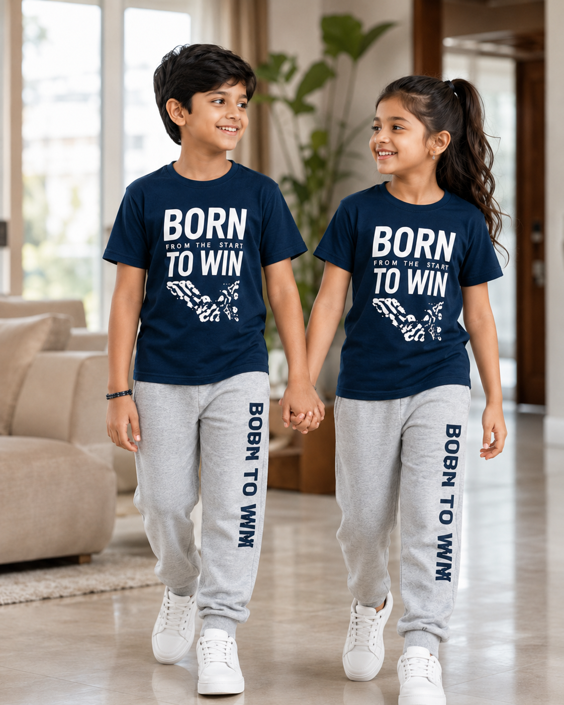 Kids Born To Win Matching Track Set | Navy & Grey Activewear