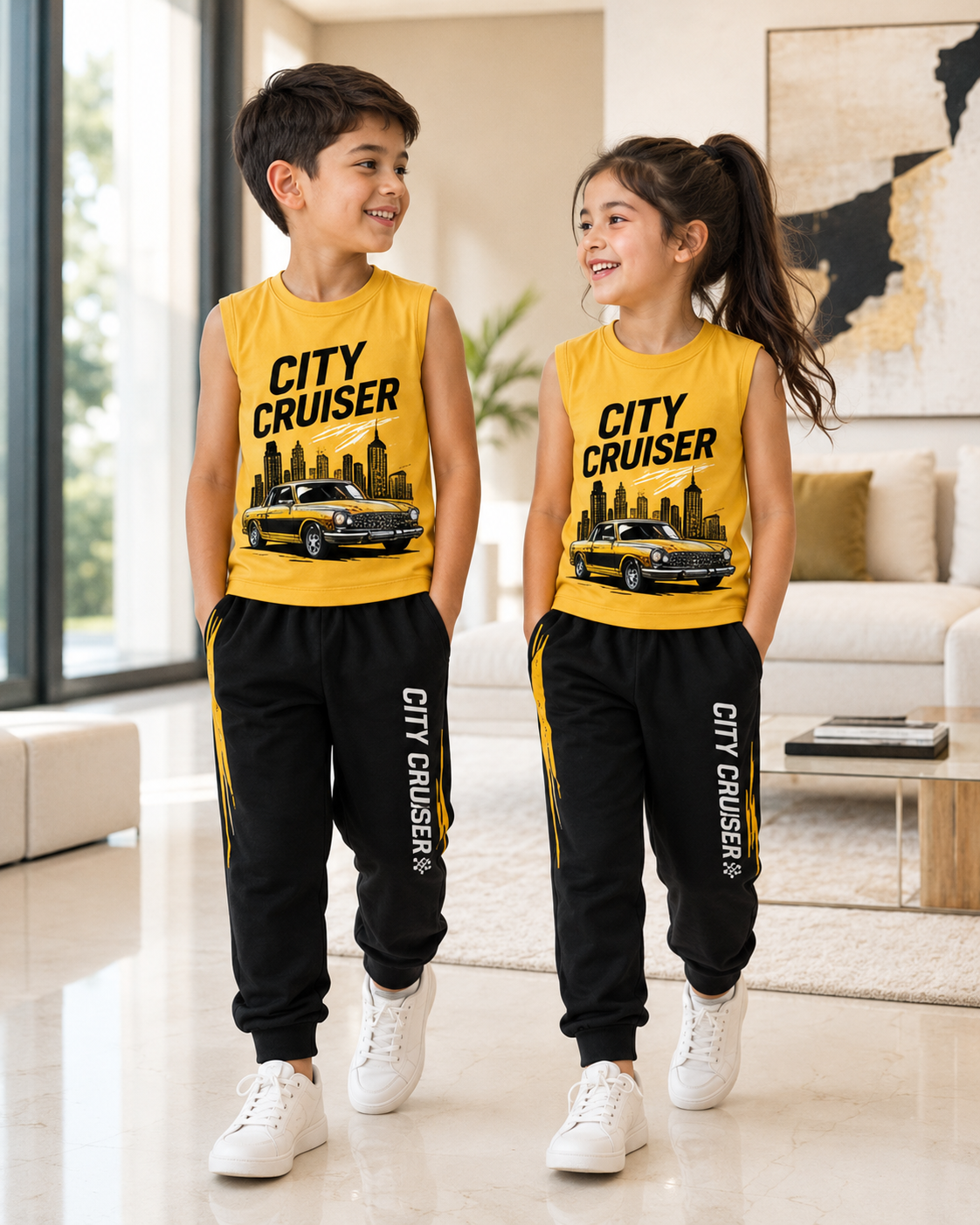 City Cruiser Kids Sleeveless Lounge Set | Yellow & Black