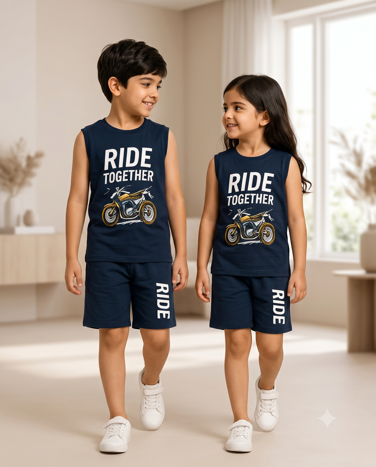 Kids Ride Together Matching Sleeveless Sets | Fun Casual Wear
