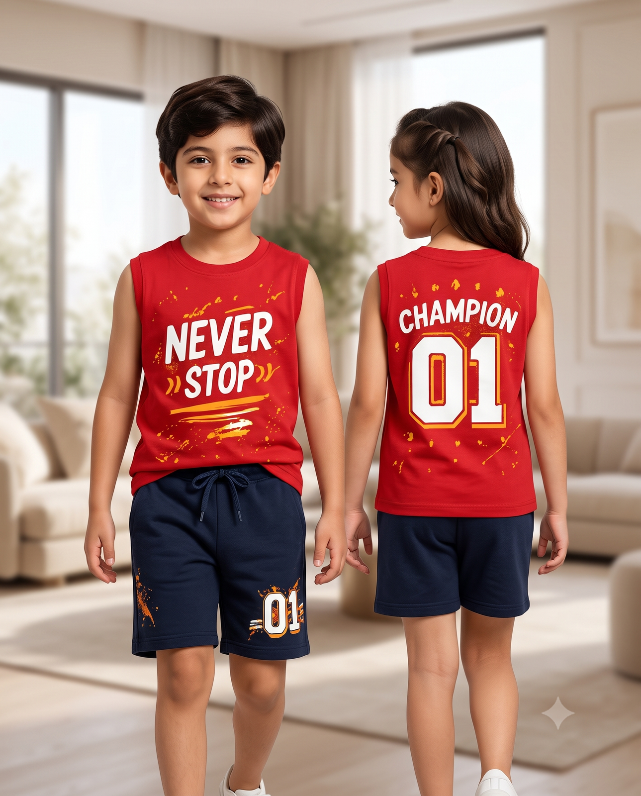 Kids Red Sleeveless Champion Outfit | Sporty Summer Set