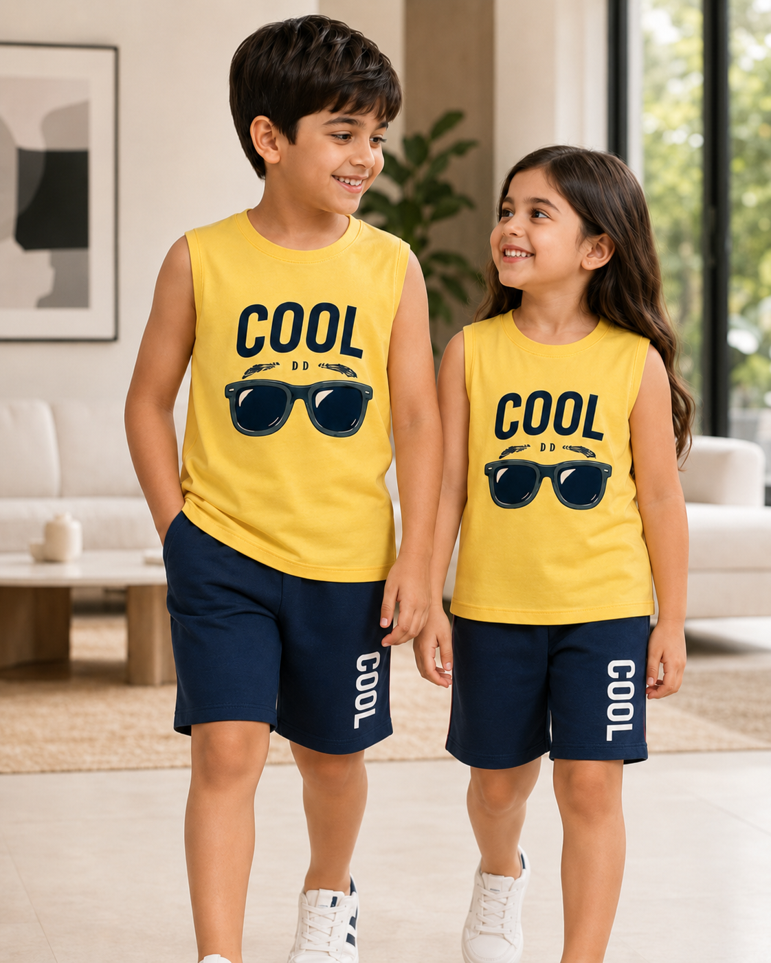 Kids Yellow Cool Print Sleeveless Set | Playwear