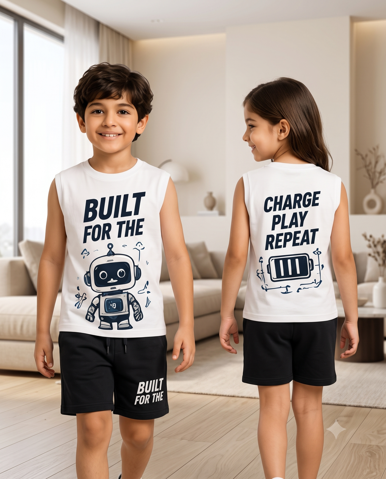 Kids Robot Print Sleeveless Set | Playwear & Lounge