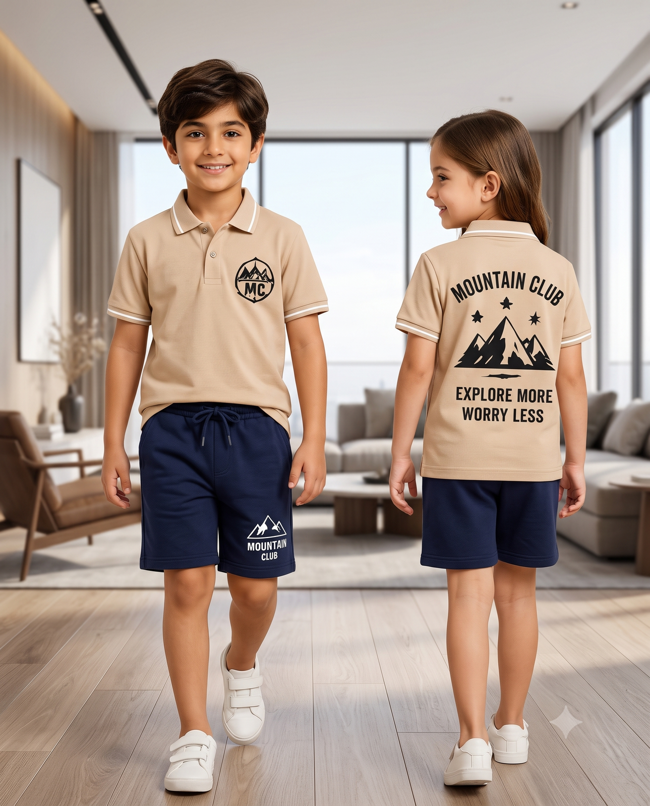 Mountain Club Kids Polo and Shorts Set | Adventure Outfit
