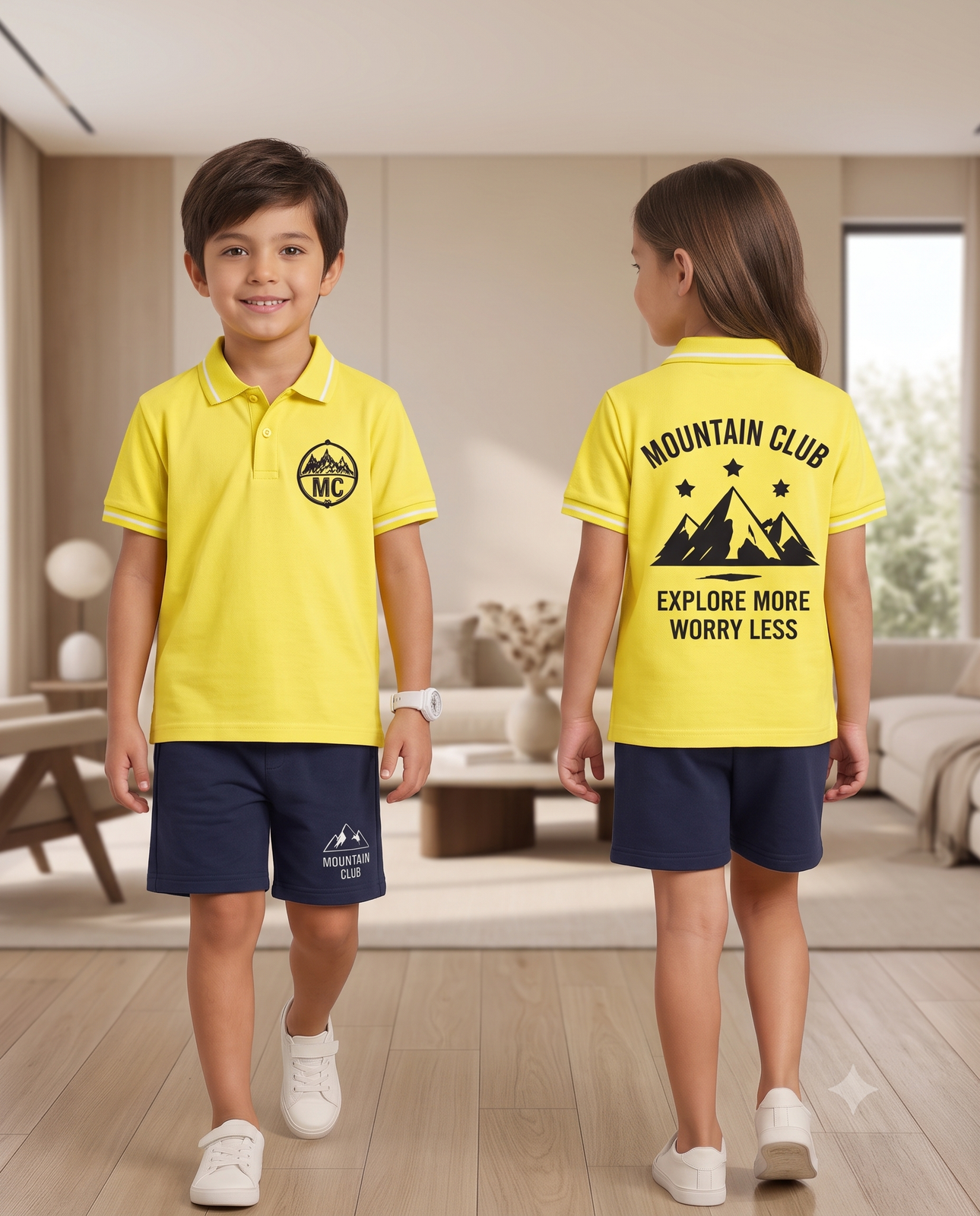 Mountain Club Yellow Polo & Shorts Set for Kids