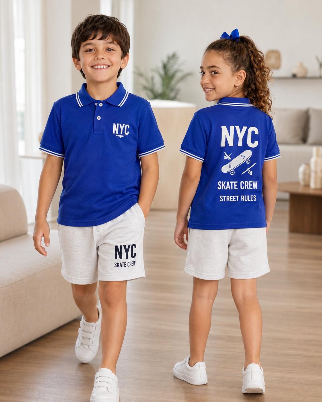 Kids NYC Skate Crew Polo Set | Royal Blue & White