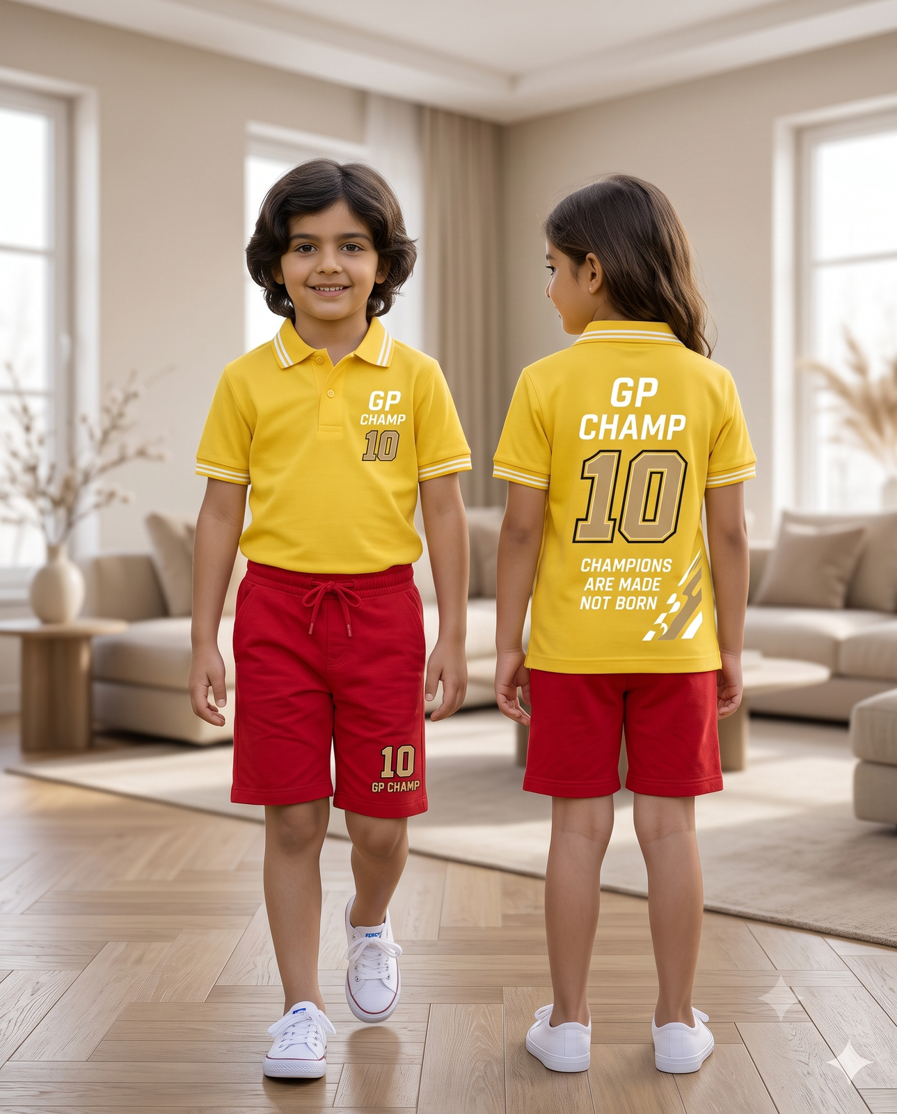 Kids Yellow Polo and Red Shorts Athletic Set