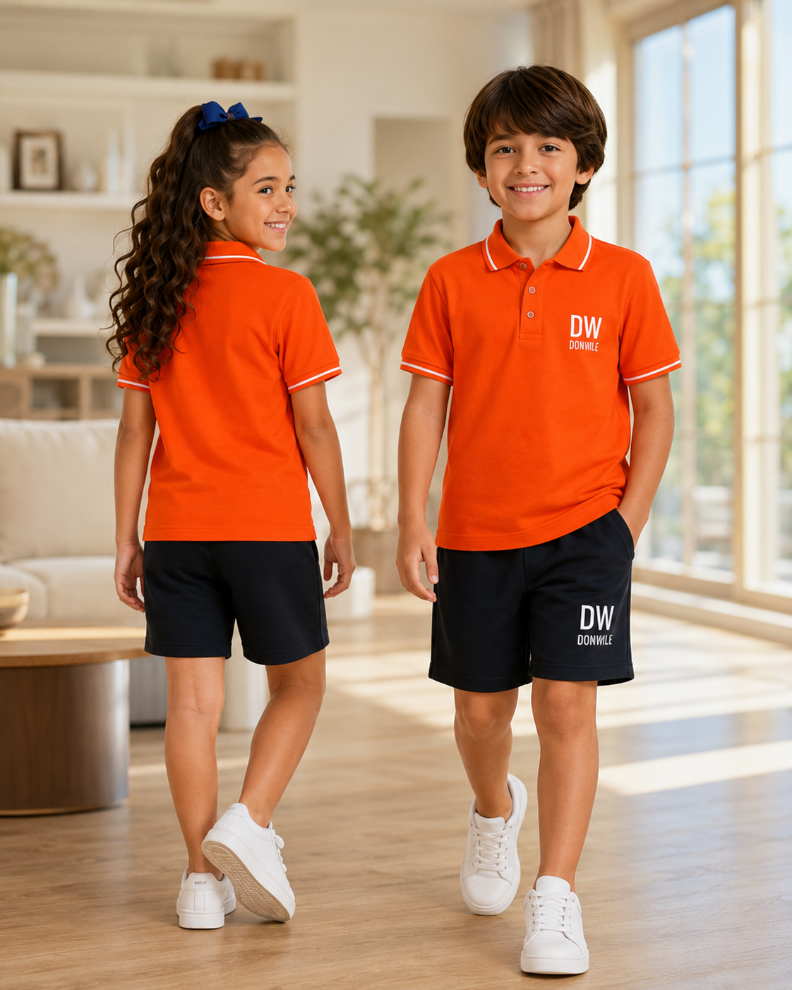 Kids Orange Polo and Navy Shorts Set | Casual Wear