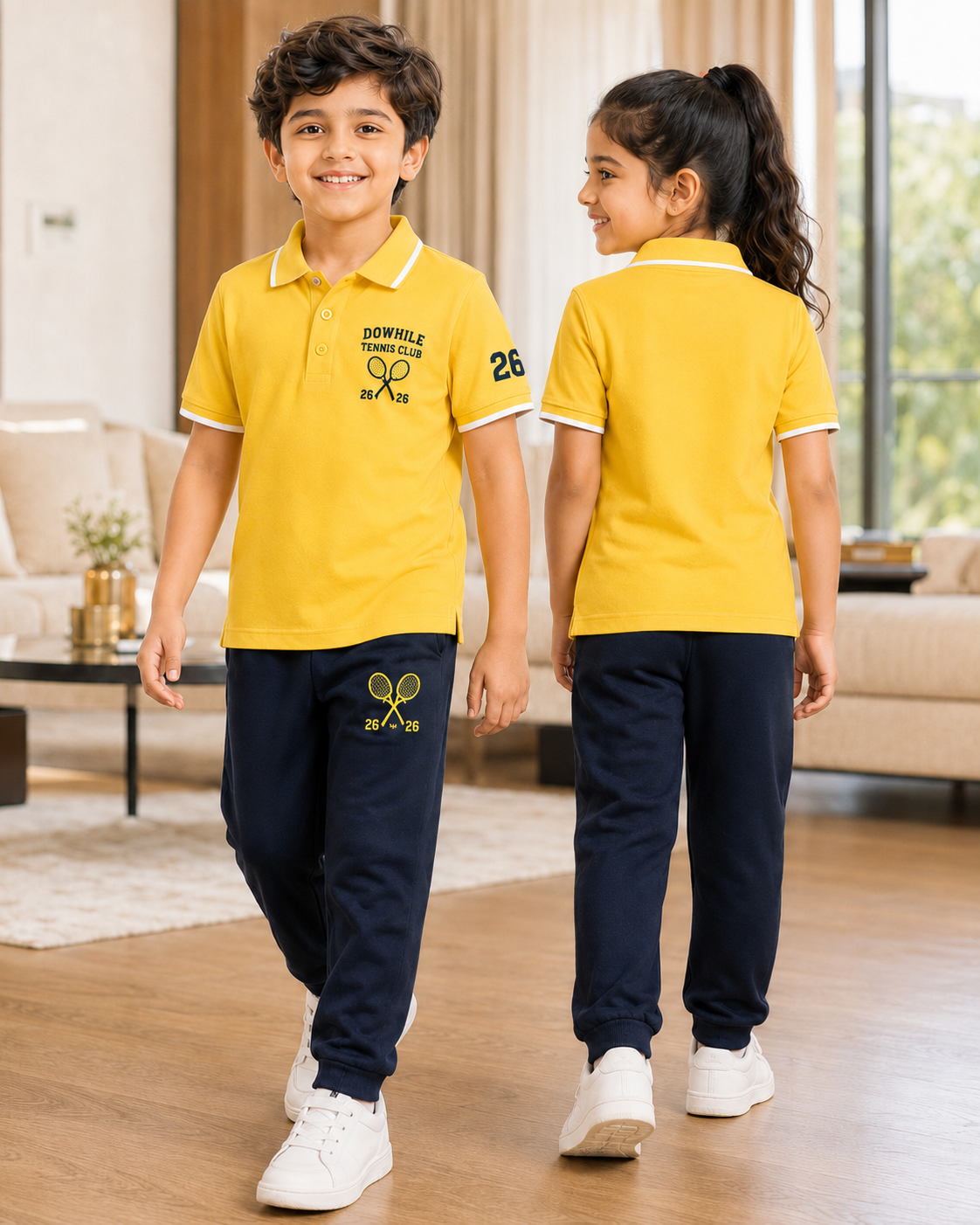 Kids Yellow & Navy Tennis Club Polo Set | Casual Wear