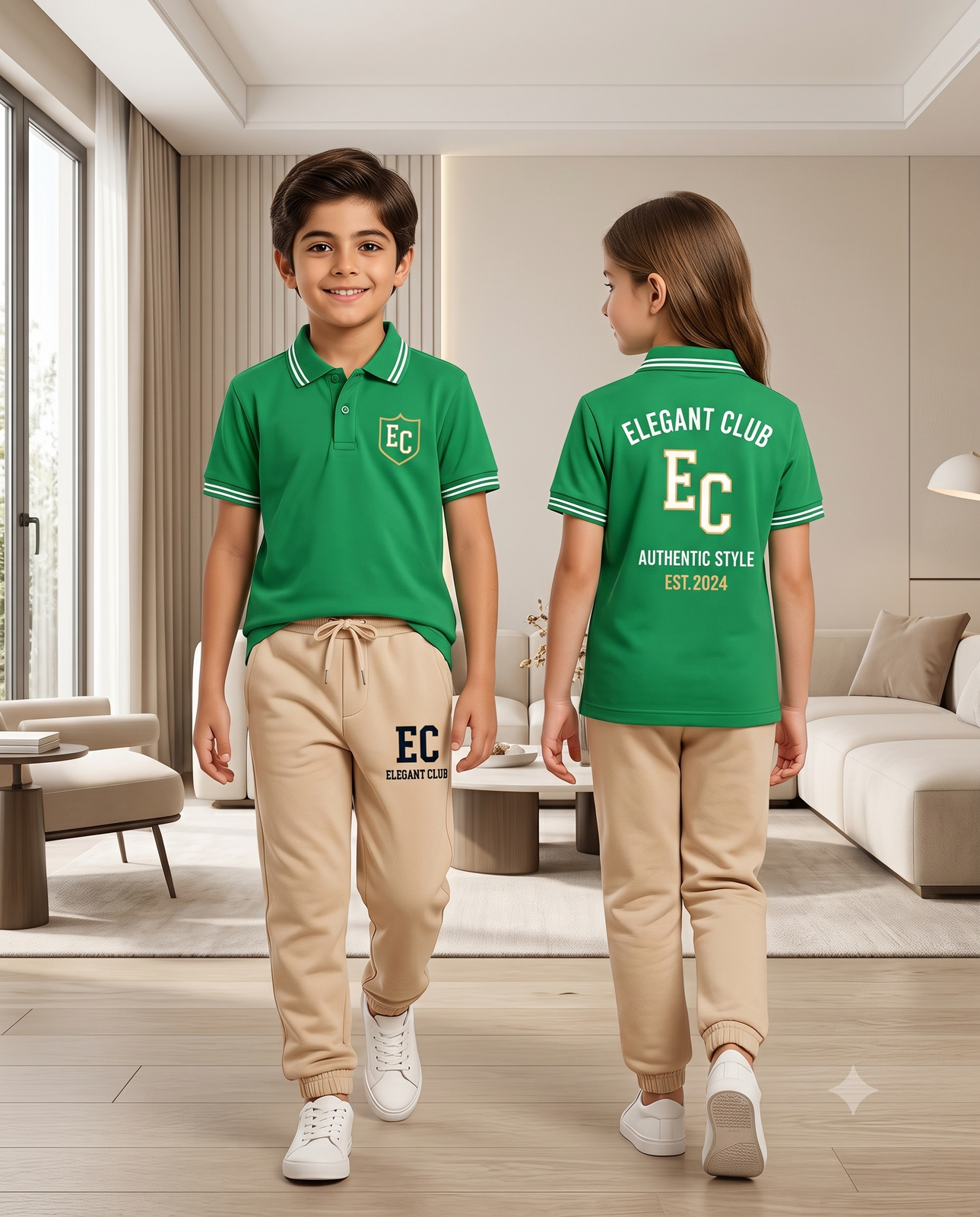 Kids Green Polo and Jogger Set | Elegant Club