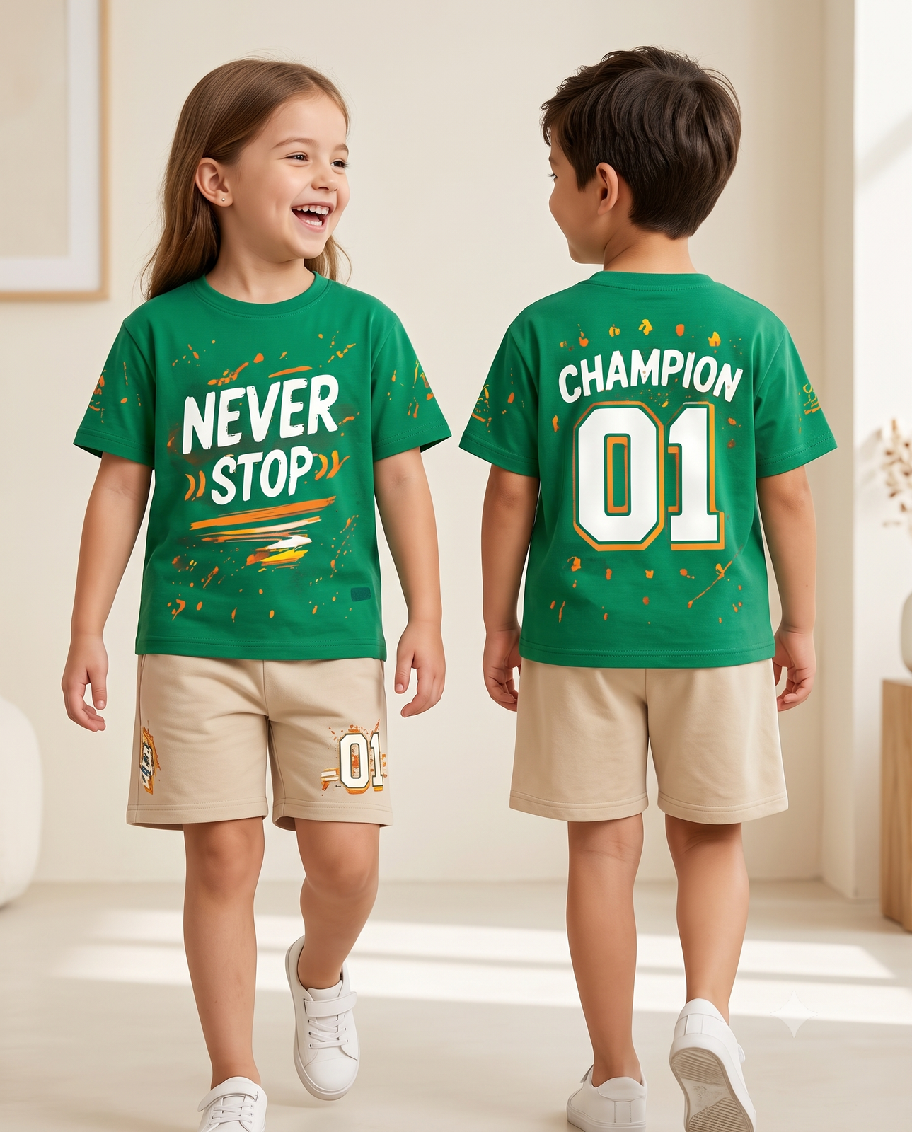 Green Graphic Print Kids Co-Ord Set | Activewear