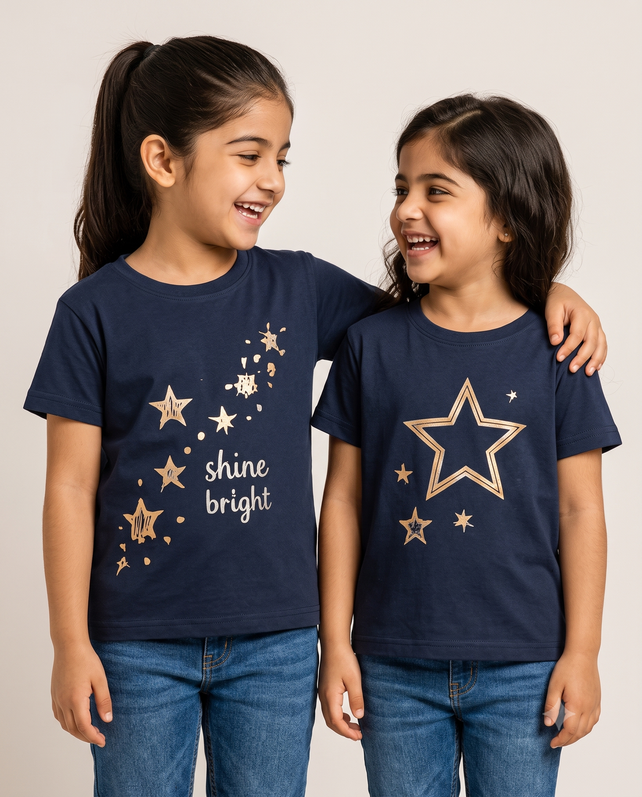 Shine Bright Matching Sibling Tees | Cute Kids Navy T-Shirts