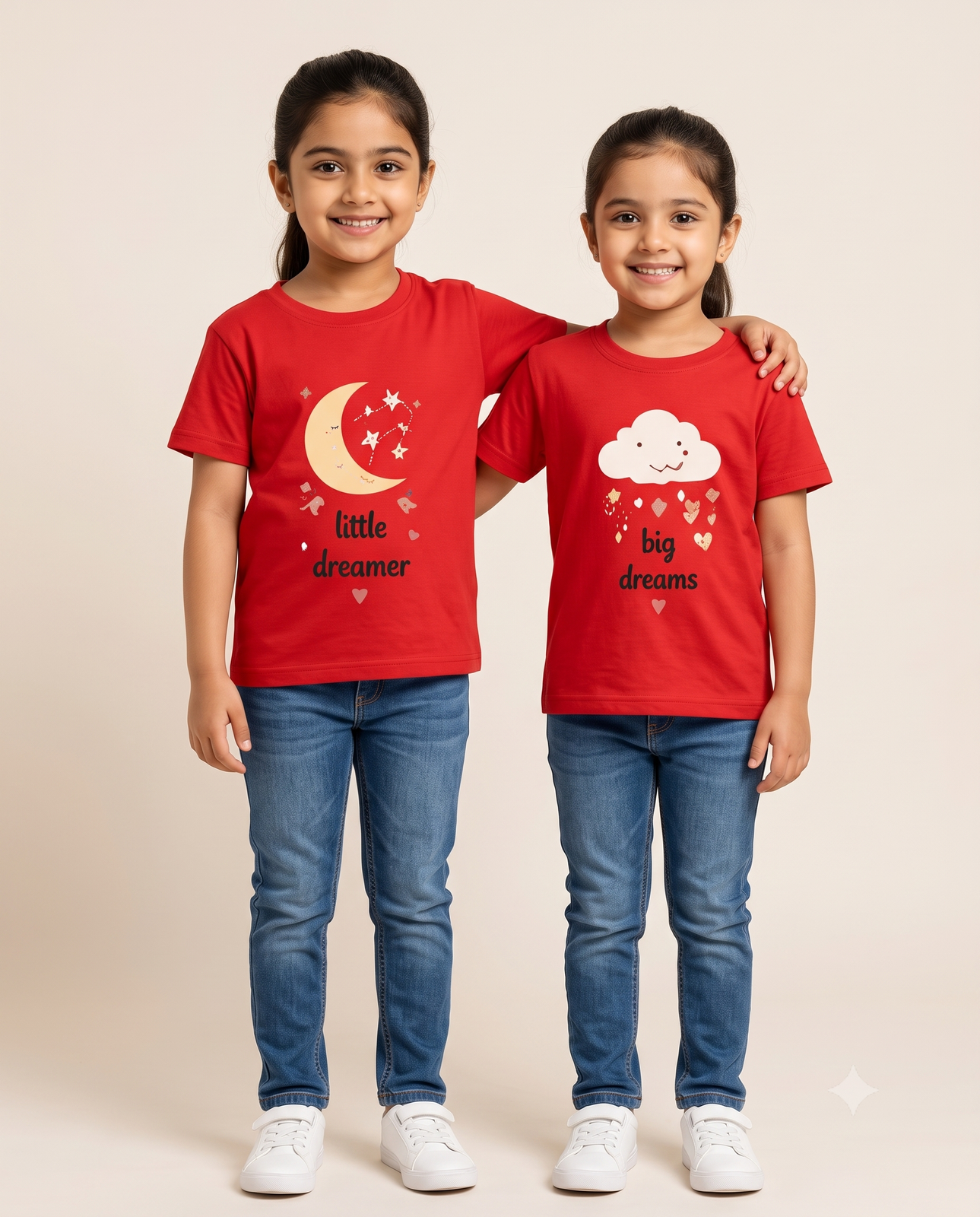 Matching Red Little Dreamer Big Dreams Sibling T-Shirts