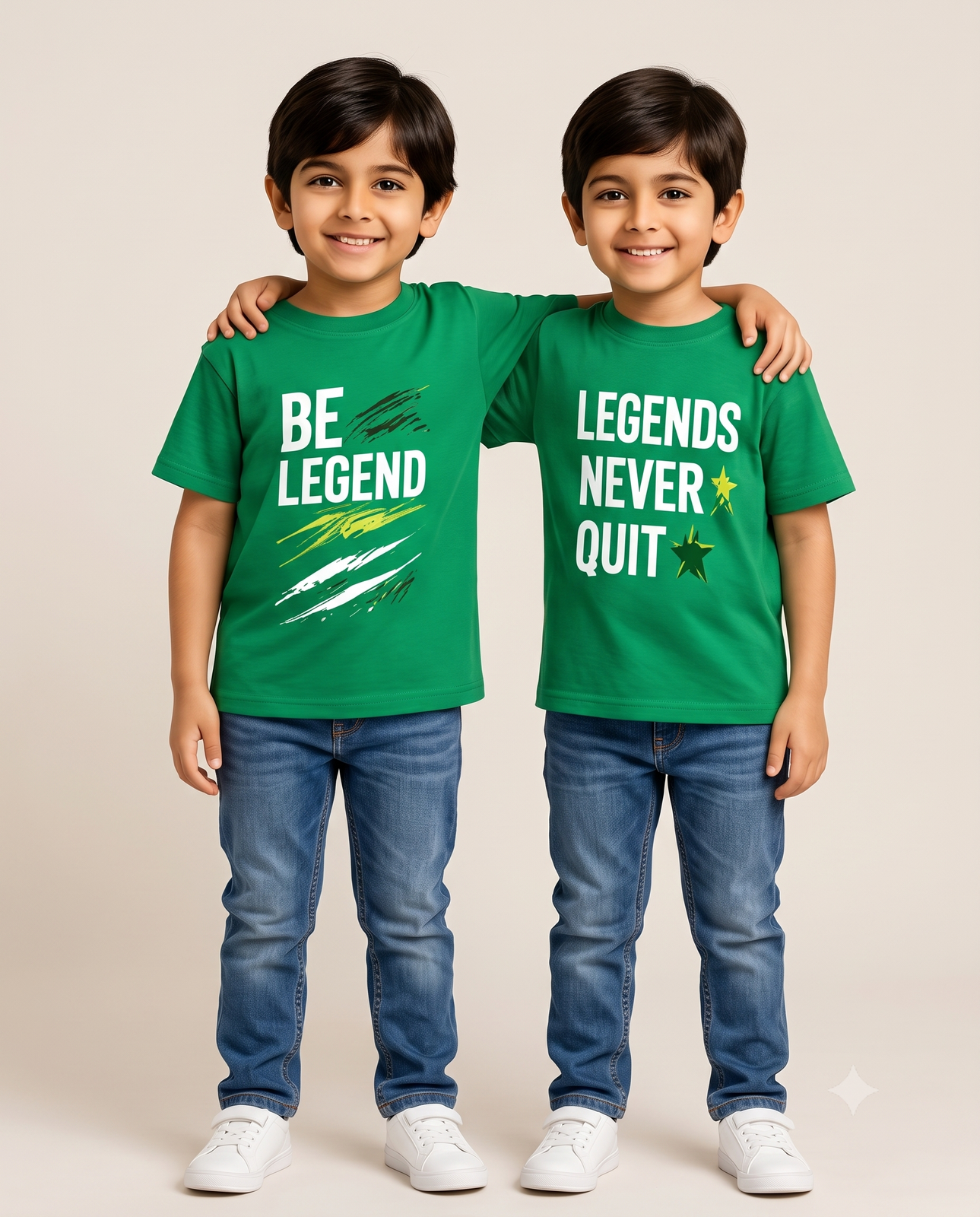 Matching Green Sibling Slogan T-Shirts | Brother Outfits