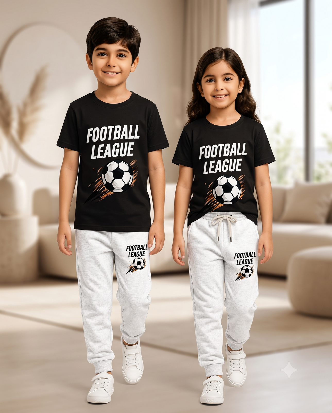 Kids Football League Black & White Track Set | Sporty Outfit