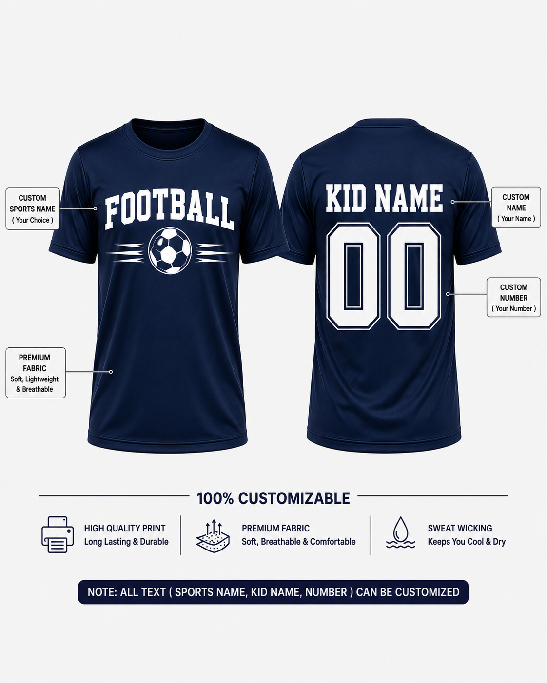 Custom Kids Sports T-Shirt | Personalized Sports Name, Kid Name & Jersey Number — Dowhile Clothing