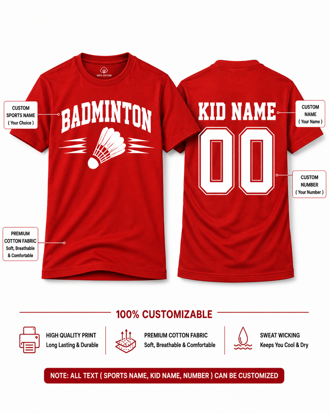Custom Badminton Name and Number T-Shirt | Personalized Sports Apparel