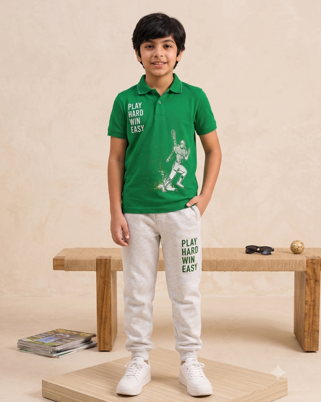 Play Hard Win Easy Kids Polo T-Shirt & Track Pants Set — Dowhile Clothing