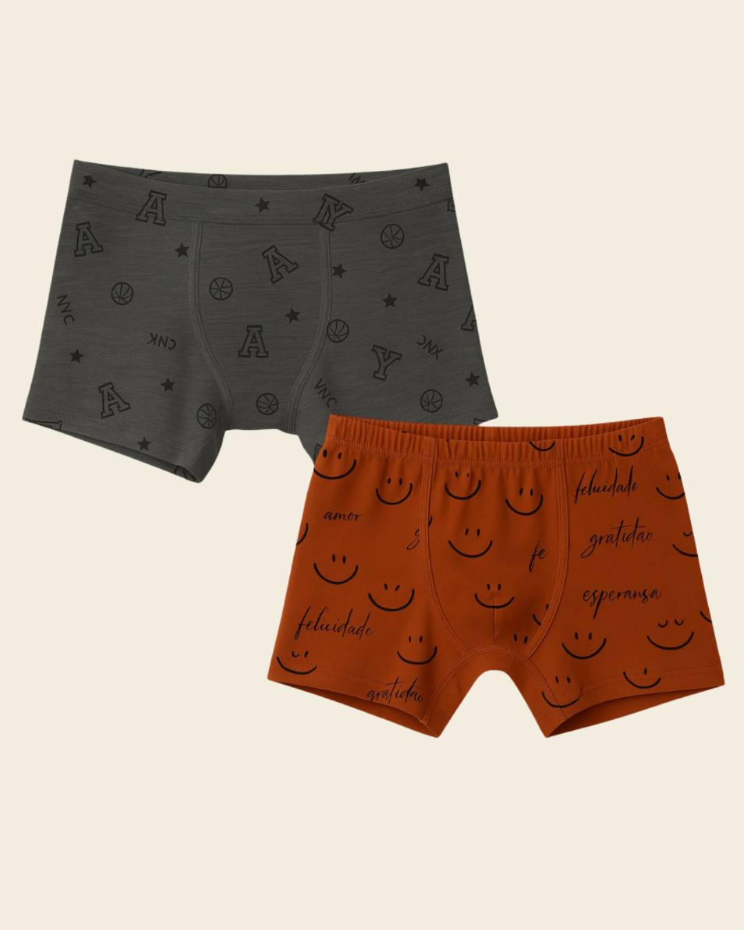 Unisex Kids Printed Cotton Trunks Pack of 2 | Smiley & Alphabet Print — Dowhile Clothing