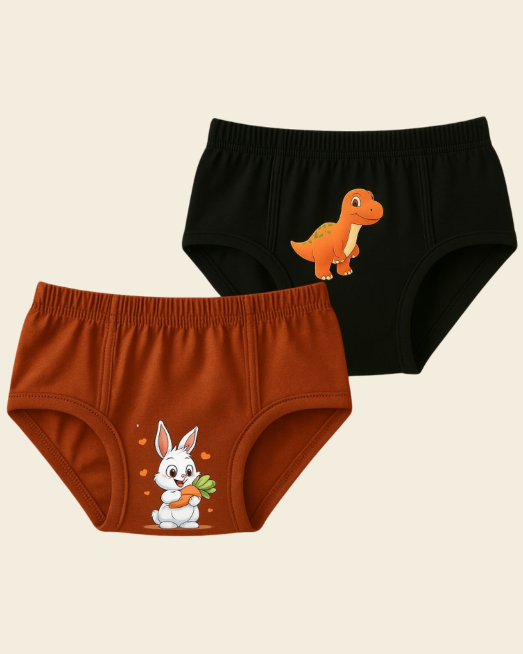 Kids Printed Cotton Briefs Pack of 2 | Bunny & Dinosaur Print — Dowhile Clothing