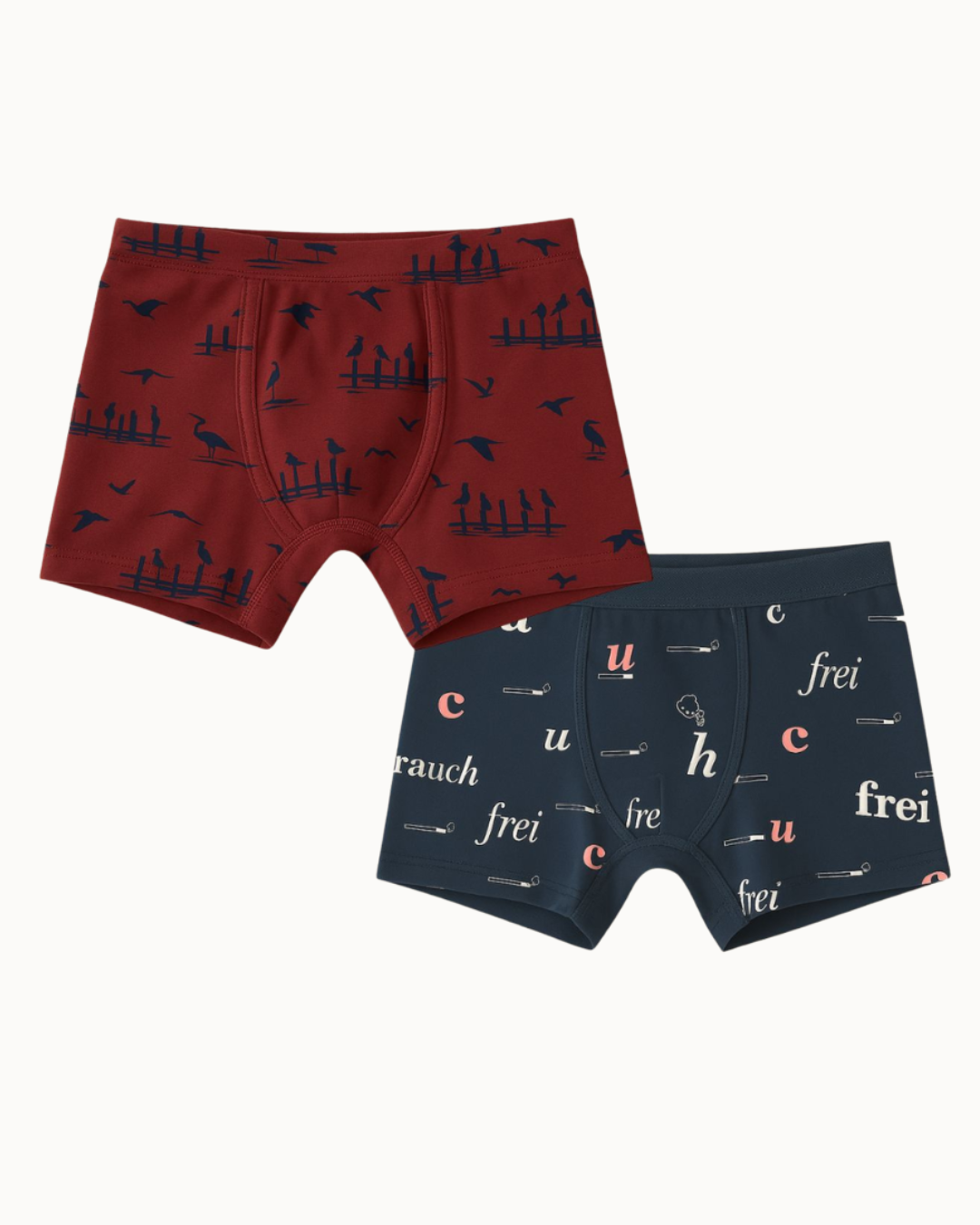 Unisex Kids Printed Cotton Trunks Pack of 2 | Bird & Typography Print — Dowhile Clothing