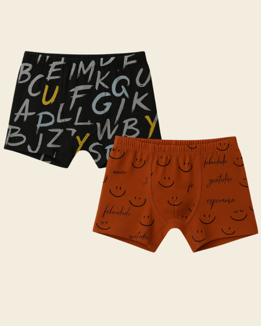 Unisex Kids Printed Cotton Trunks Pack of 2 | Alphabet & Smiley Print — Dowhile Clothing
