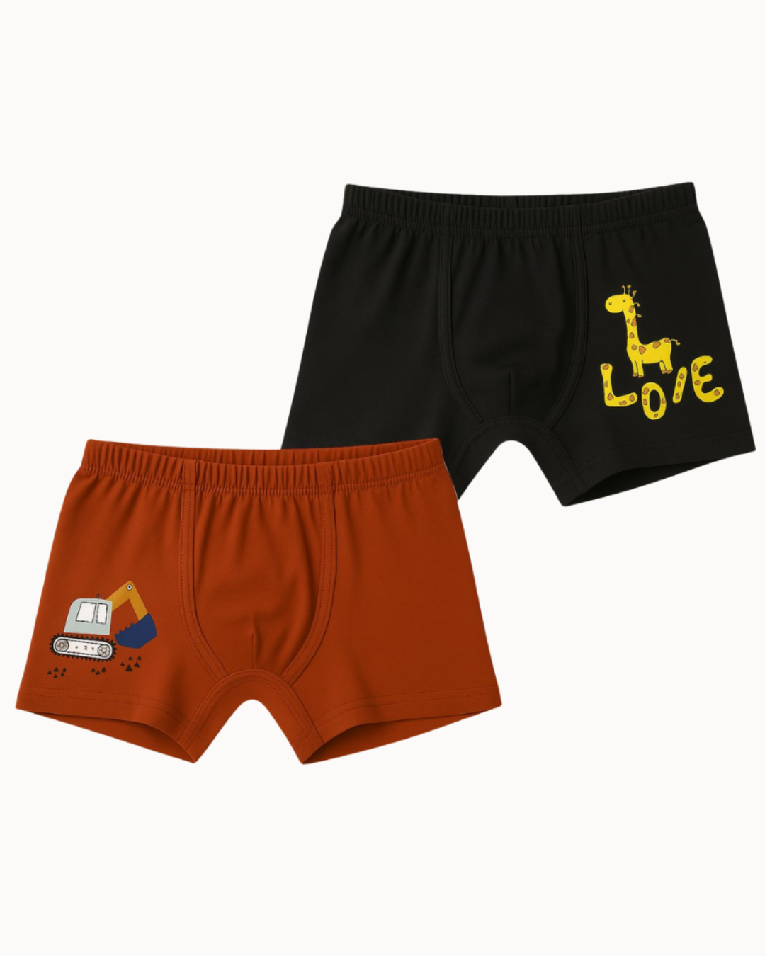 Printed Cotton Trunks Pack of 2 | Giraffe Love & Excavator Print — Dowhile Clothing