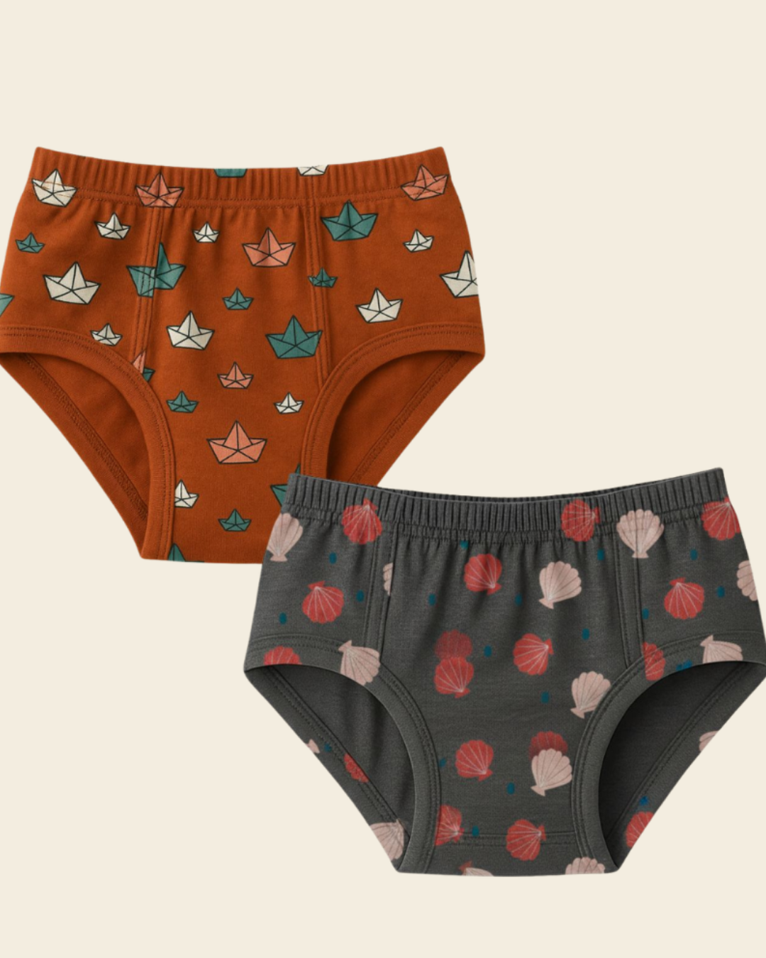 Kids Printed Cotton Briefs Pack of 2 | Paper Boat & Seashell Print — Dowhile Clothing