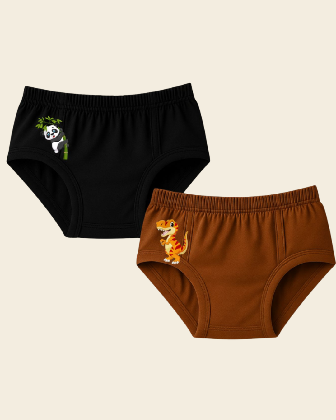 Kids Printed Cotton Briefs Pack of 2 | Panda & Dinosaur Print — Dowhile Clothing