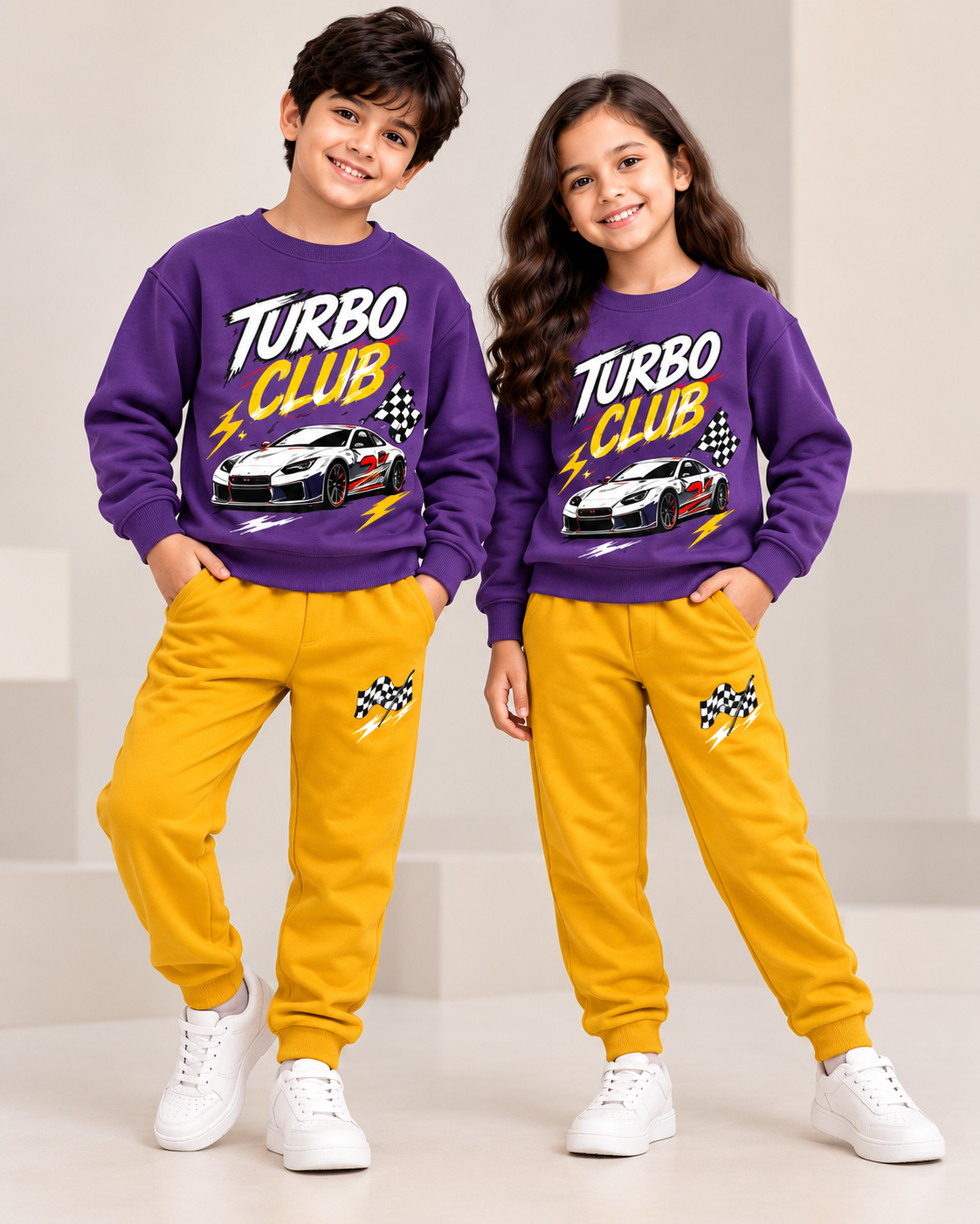 Turbo Club Kids Matching Tracksuit - Purple & Yellow