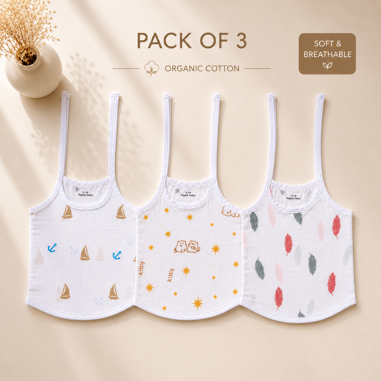 Organic Cotton Baby Jhabla Pack of 3 | Soft Infant Tops