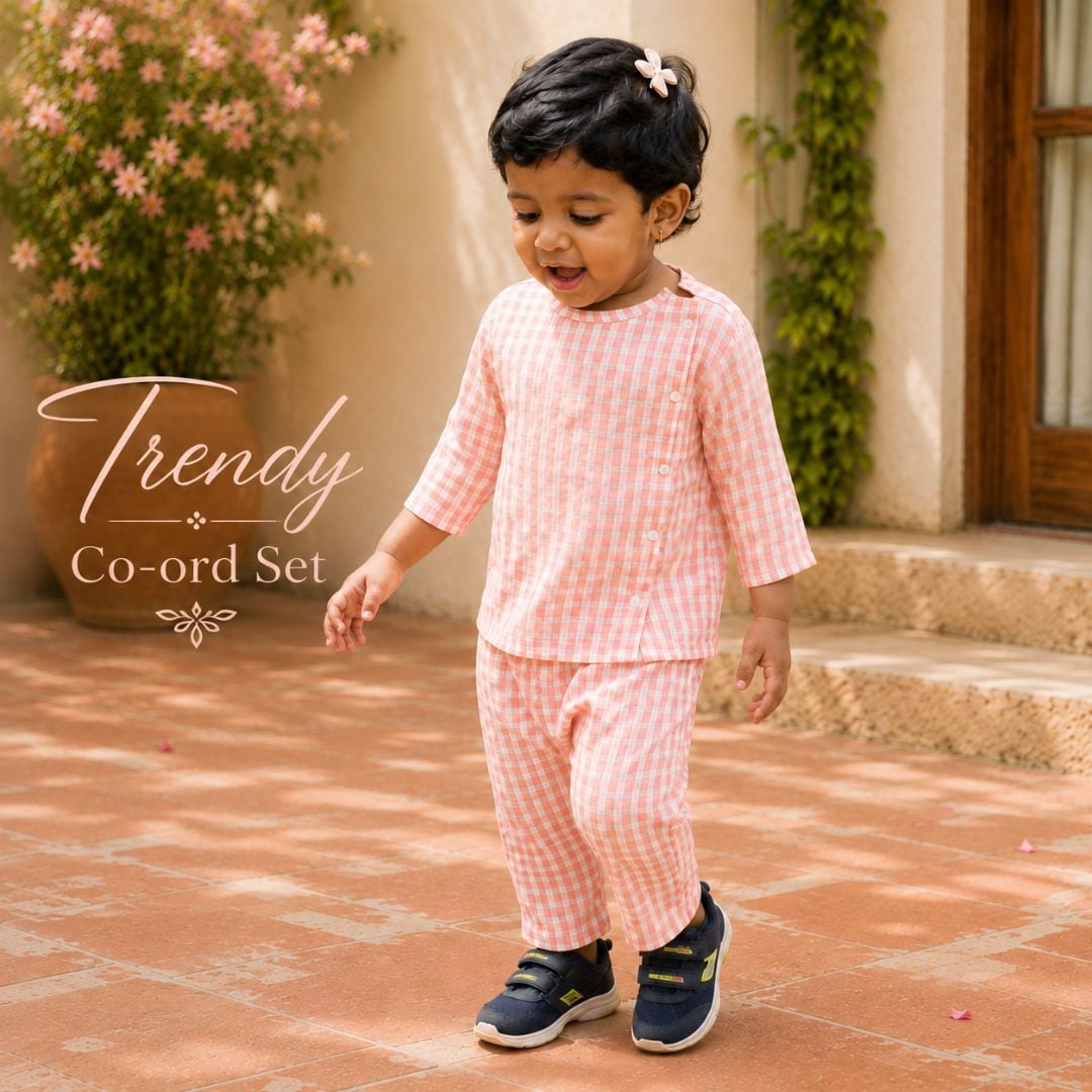 FR Trendy Checkered Co-ord Set for Newborns | Soft Baby Wear