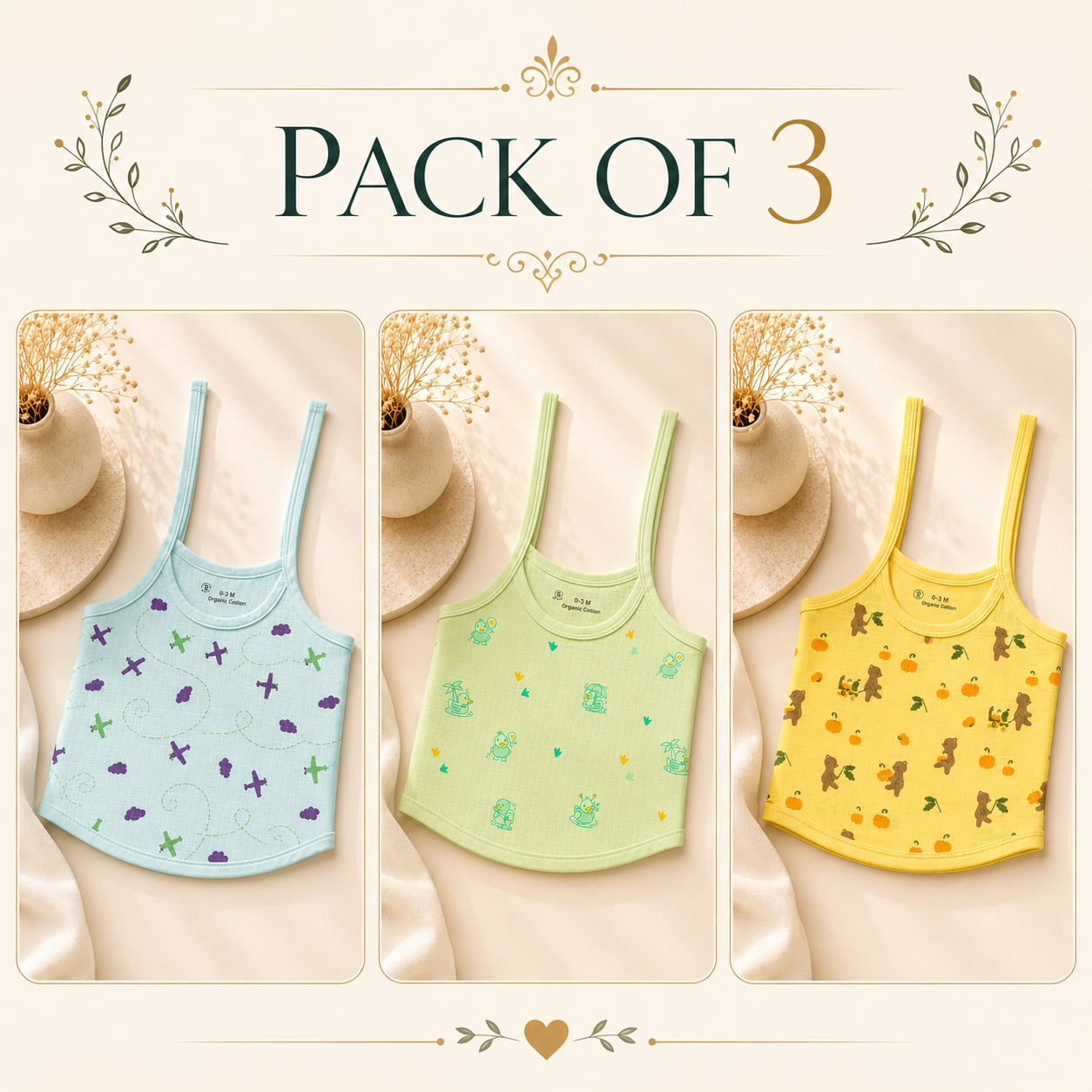 FR Dyed Apple Cut Knot Jabla Pack of 3 for Newborns