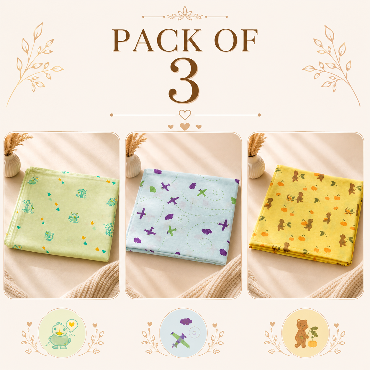 SRK Dyed Swaddle Pack Of 3 - Soft Baby Swaddles