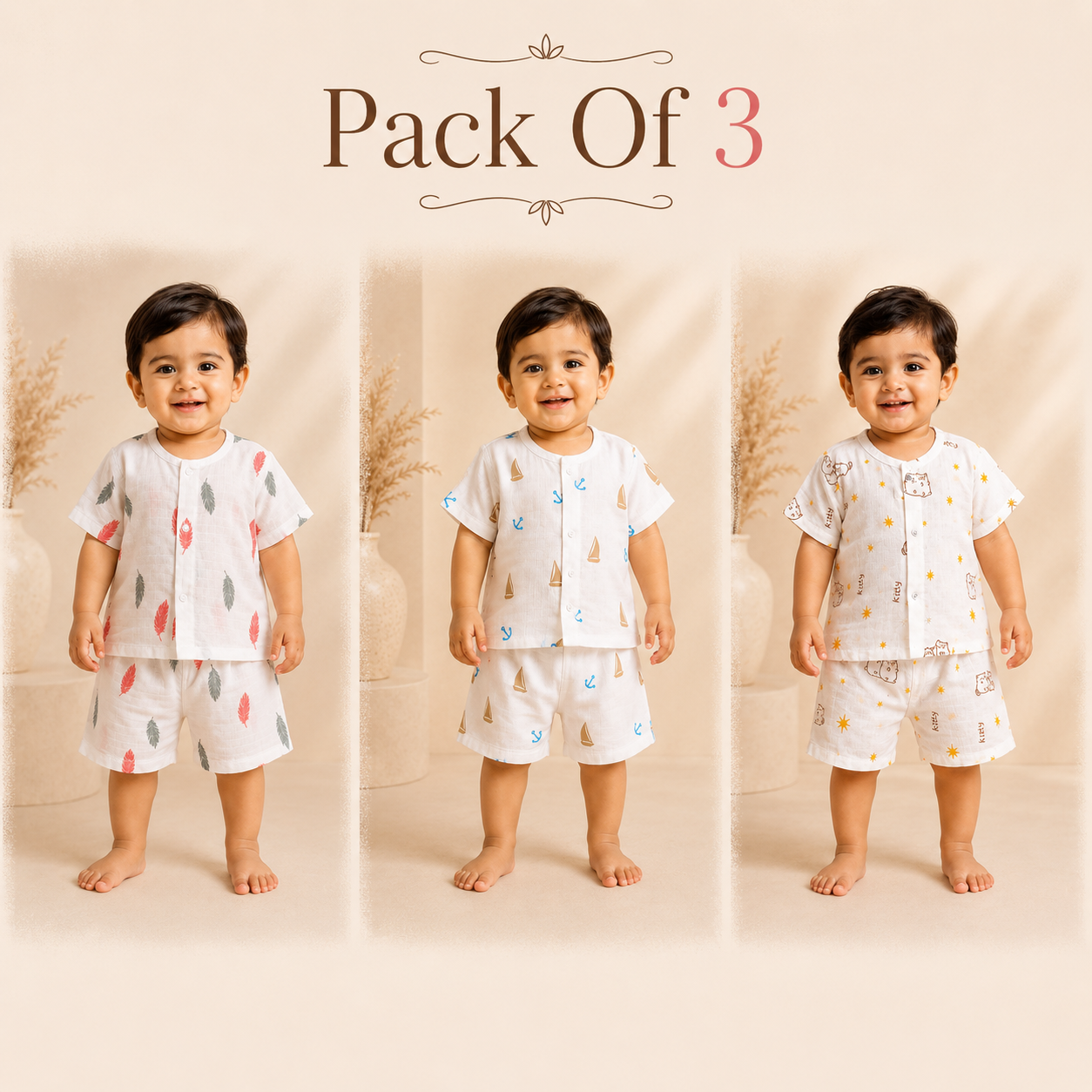 Newborn Short Sleeve Co-ord Set Pack of 3