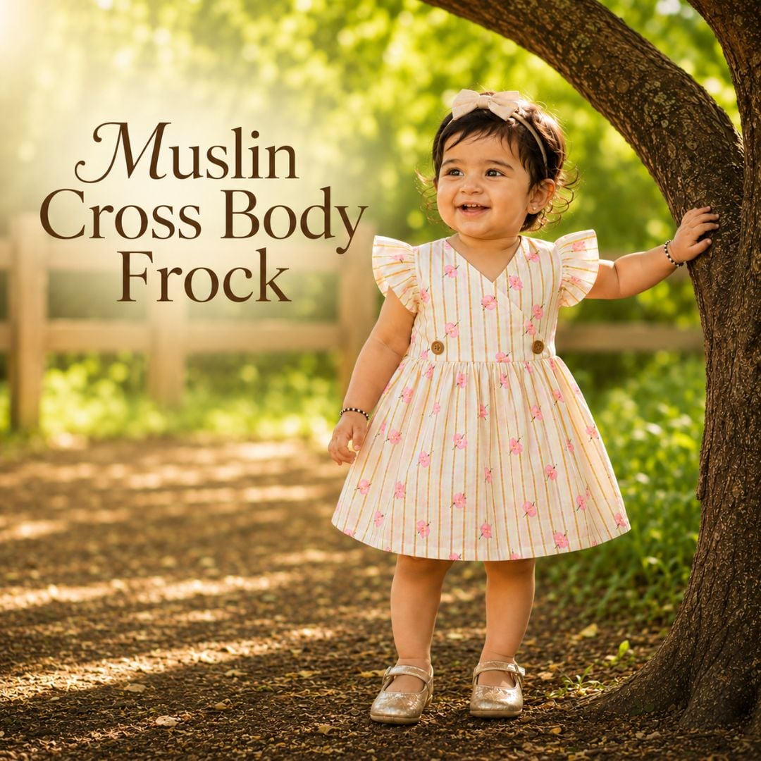 Crinkle Muslin Cross Body Frock for Babies | 0-6 Months