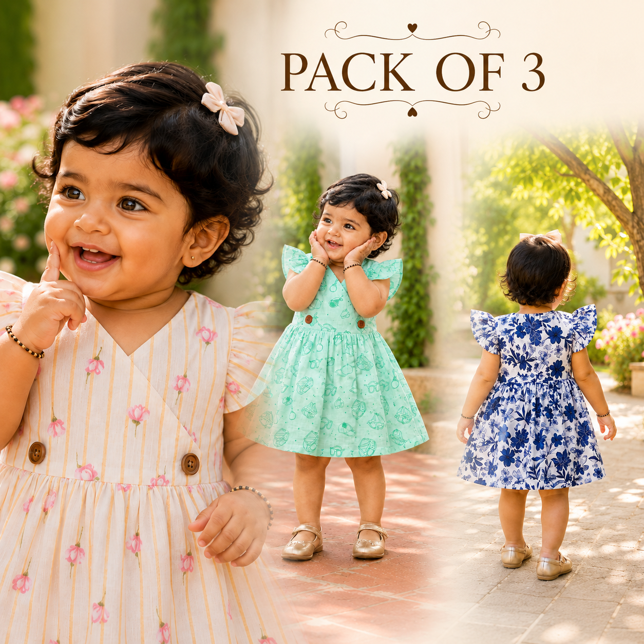 Crinkle Muslin Cross Over Frock Pack Of 3 | 0-6 Months