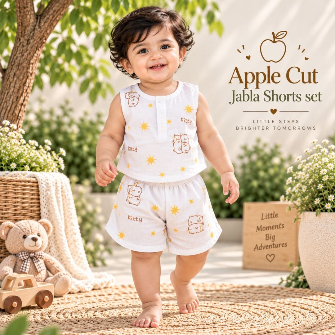Apple Cut Jabla Shorts Set - Muslin Co-Ord Set for Babies