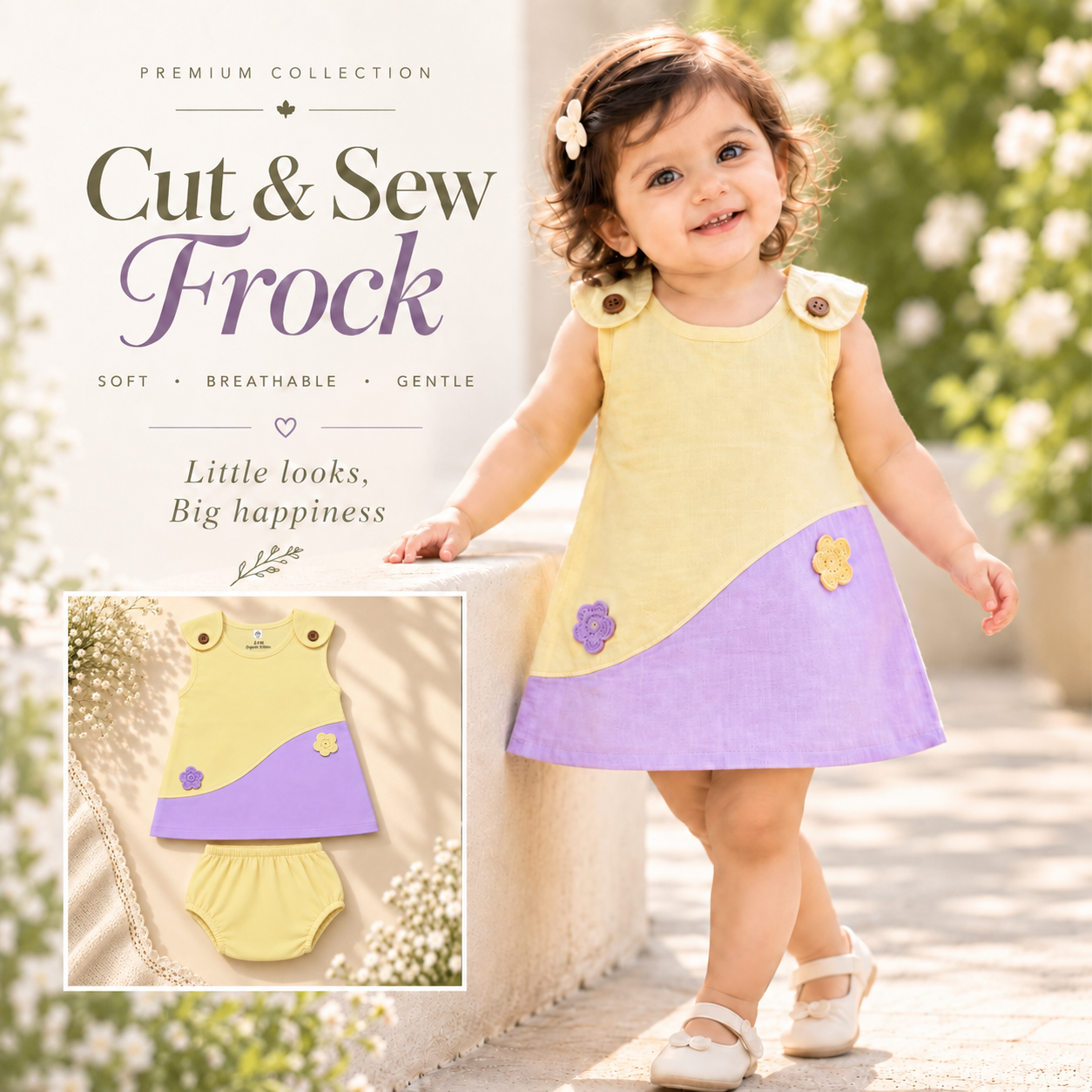Cotton Cut & Sew Frock with Bloomer | Baby Muslin Dresses