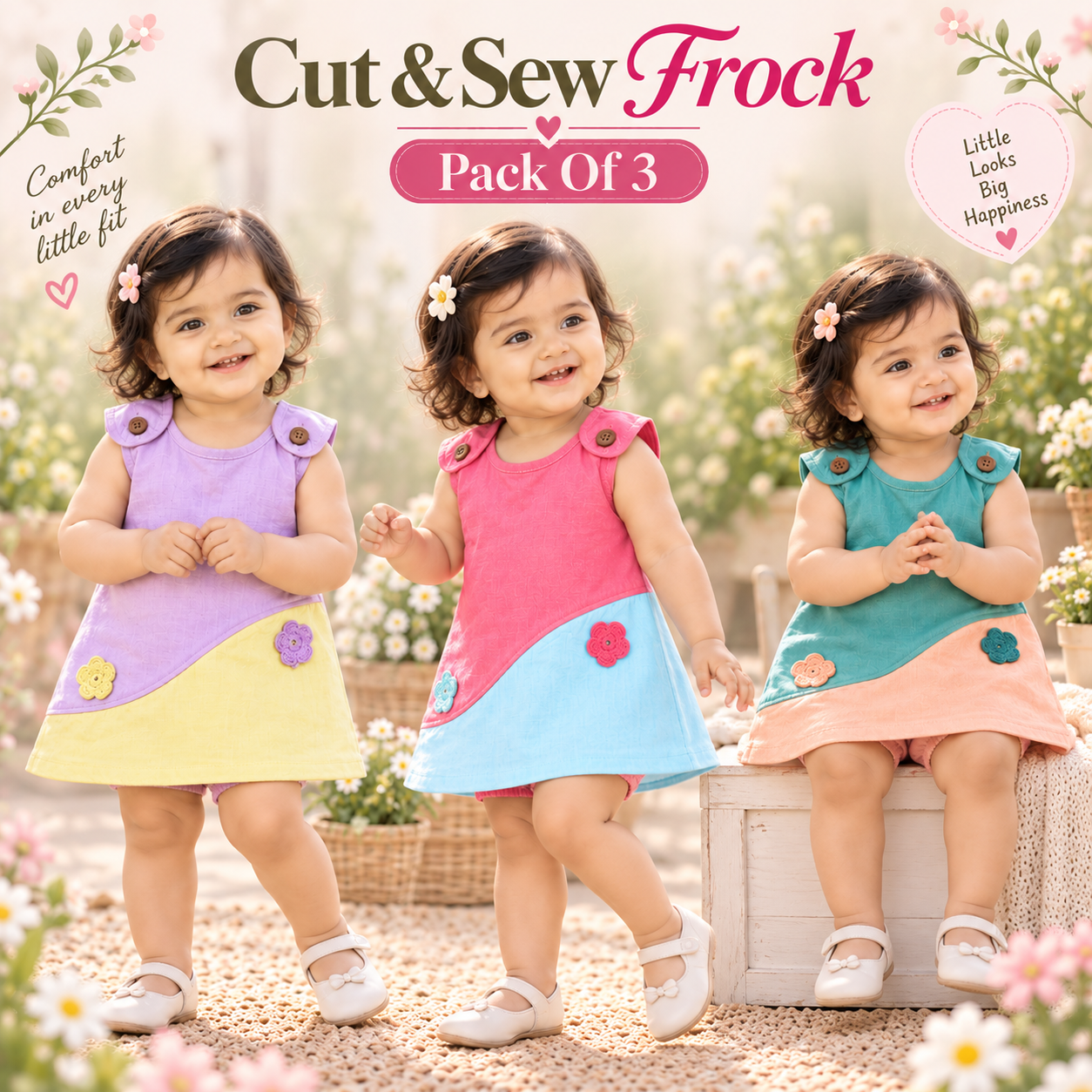 Cotton Cut & Sew Frock Pack of 3 with Bloomers