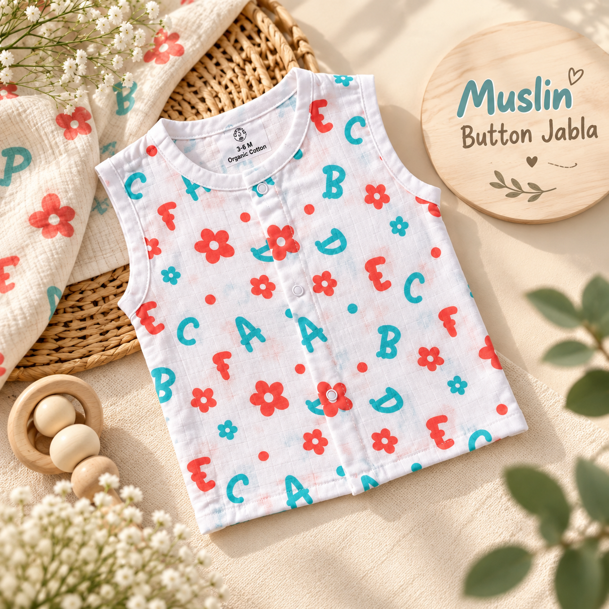 Organic Cotton Muslin Button Jabla for Babies