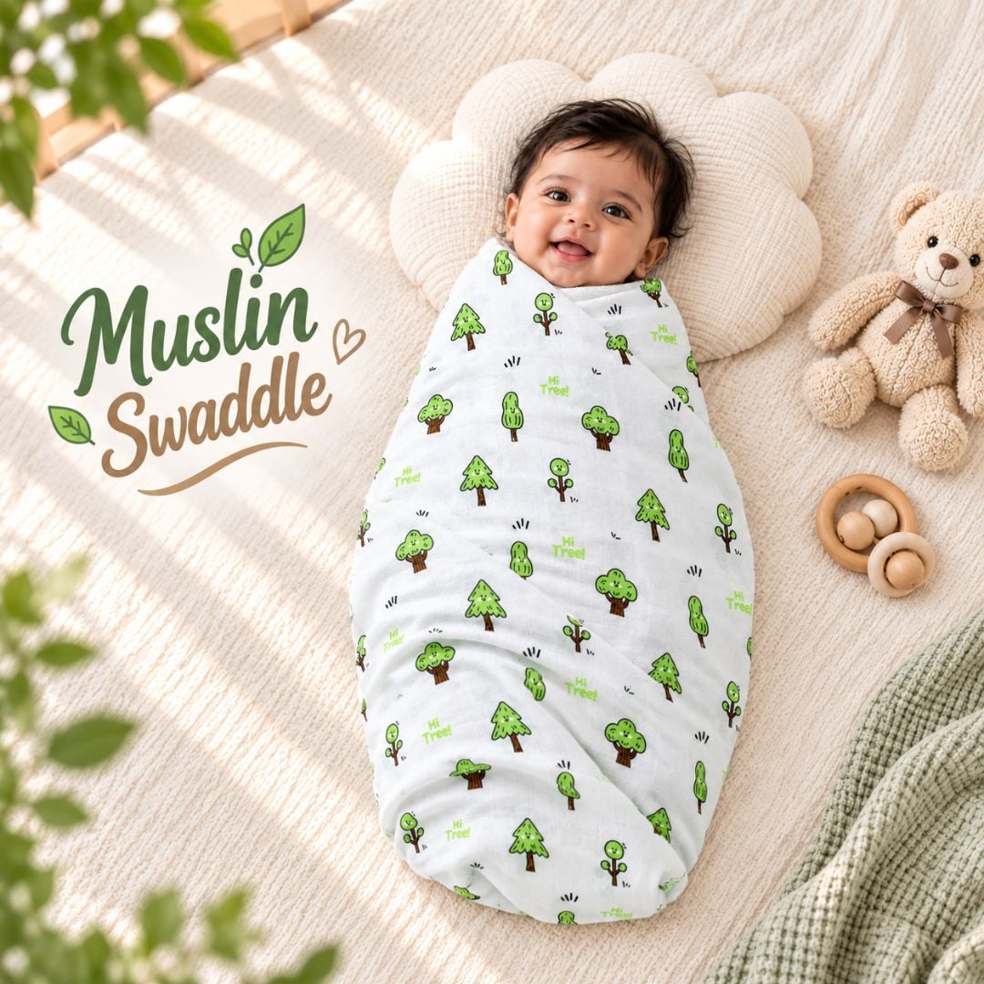 SRK Muslin Swaddle Blanket - Soft Kitty Print for Newborns