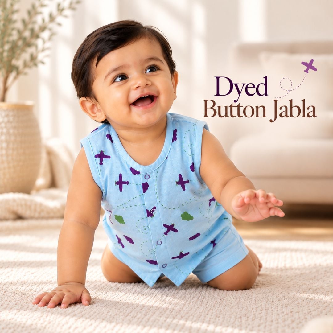 Dyed Muslin Button Jabla for Babies | Soft & Breathable