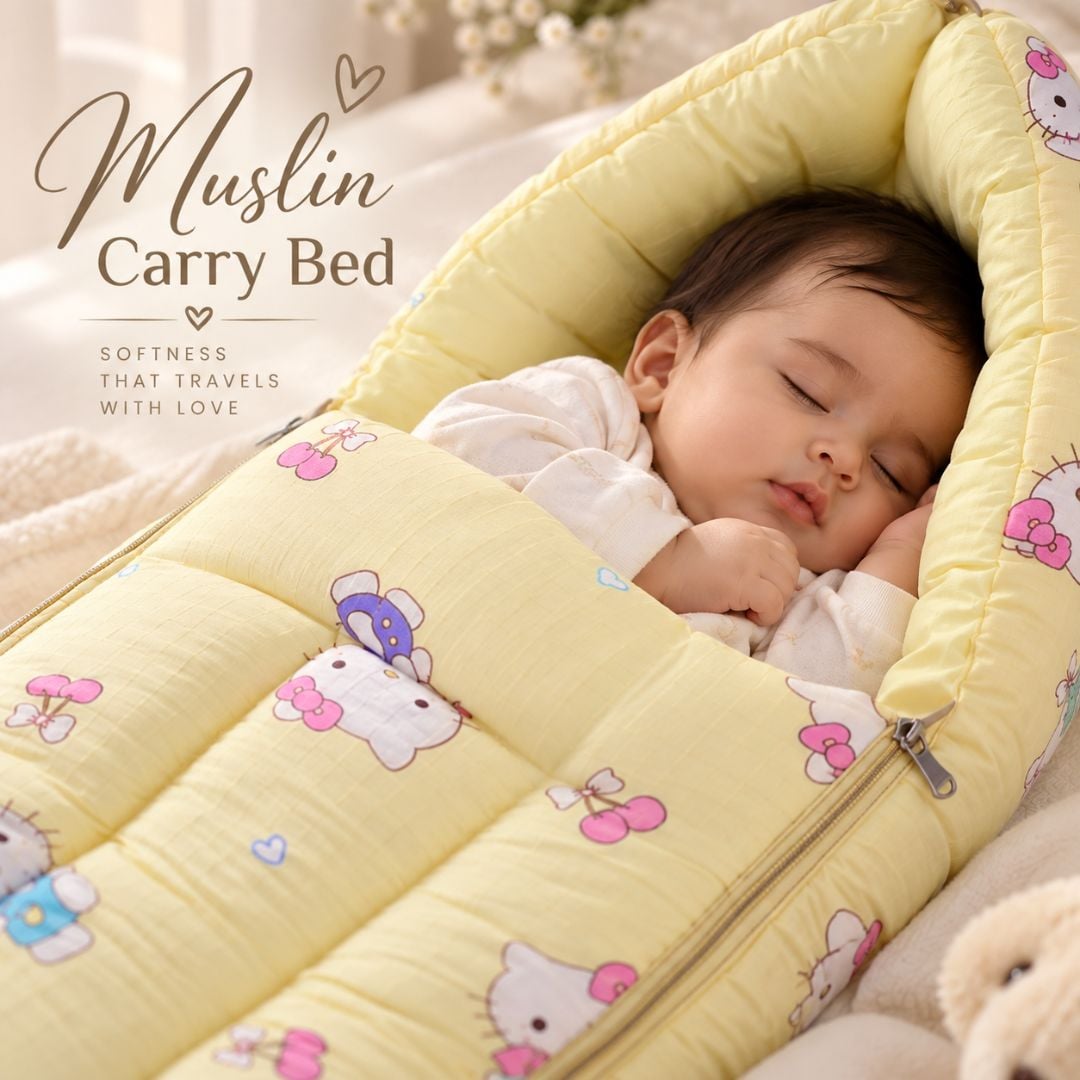 Muslin Carry Bed For Upto 6 Month Baby | Soft Travel Bed